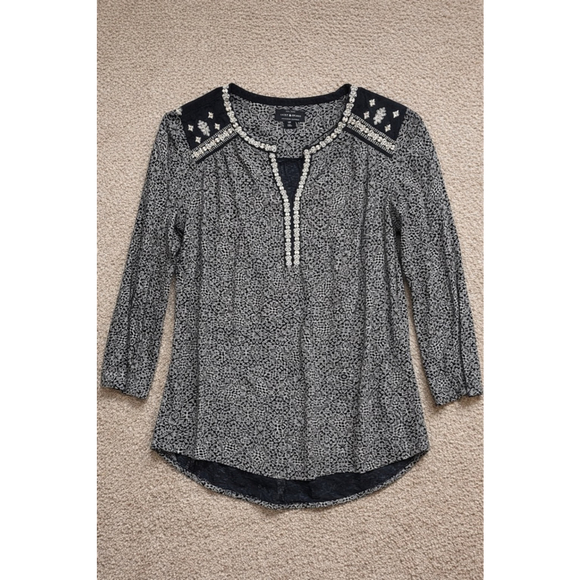 Lucky Brand Black & White Boho Embroidered Blouse Size S - Picture 4 of 10